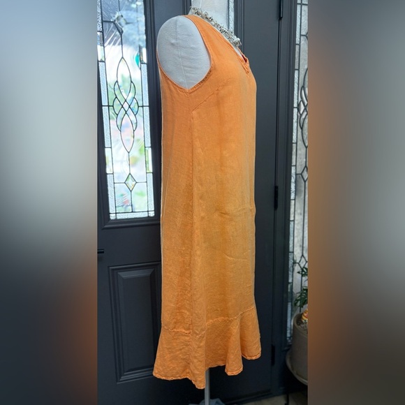 Francesca Bettini Orange Sleeveless V Neck 100% Linen Midi Dress Womens Size L - Picture 4 of 8
